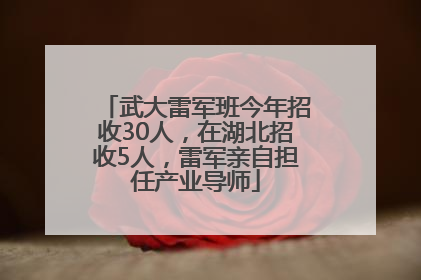 武大雷军班今年招收30人，在湖北招收5人，雷军亲自担任产业导师