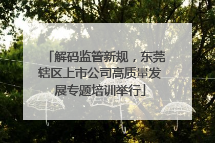 解码监管新规，东莞辖区上市公司高质量发展专题培训举行